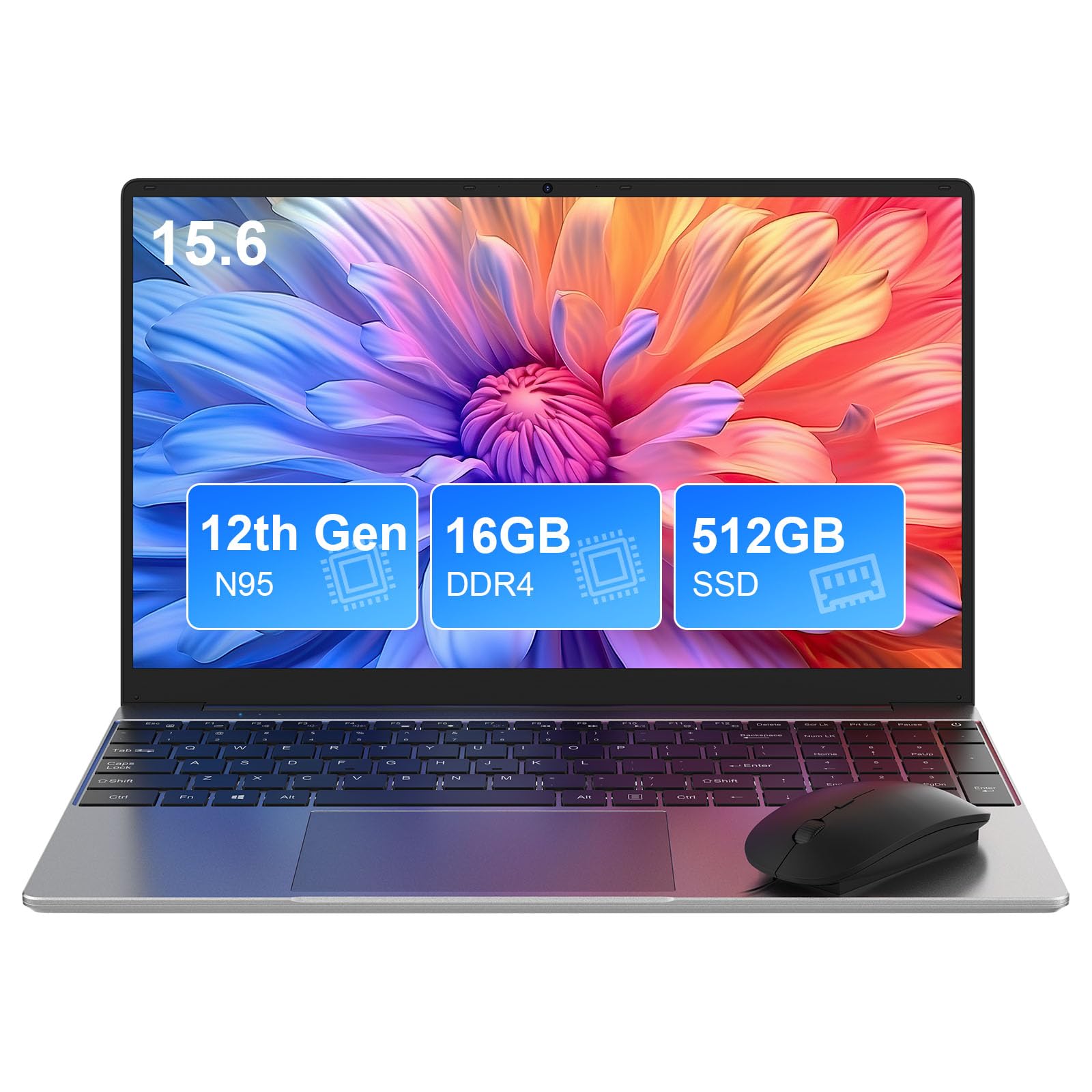 16GB DDR4 512GB SSD, 15.6 inch Laptop with Quad-Core N95 Processor